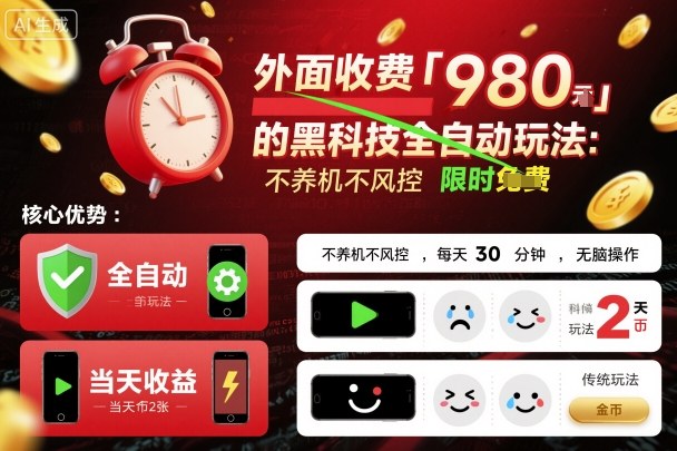外面收费980的黑科技全自动玩法，不养机不风控，每天30分钟，无脑操作，当天收益2张【揭秘】-玩备项目资源网