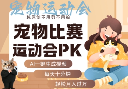 AI一键生成宠物比赛运动会PK视频，纯原创不用剪不用拍，每天十分钟，轻松月入过1W+-玩备项目资源网