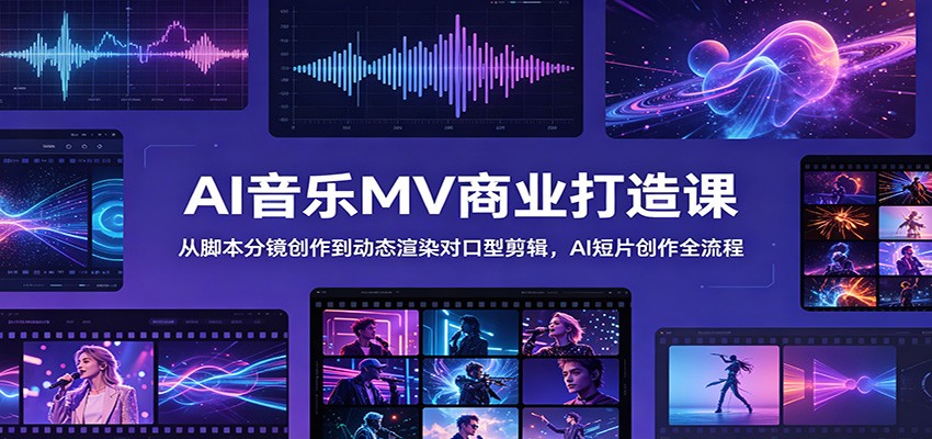 AI音乐MV商业打造课:从脚本分镜创作到动态渲染对口型剪辑,AI短片创作全流程-玩备项目资源网