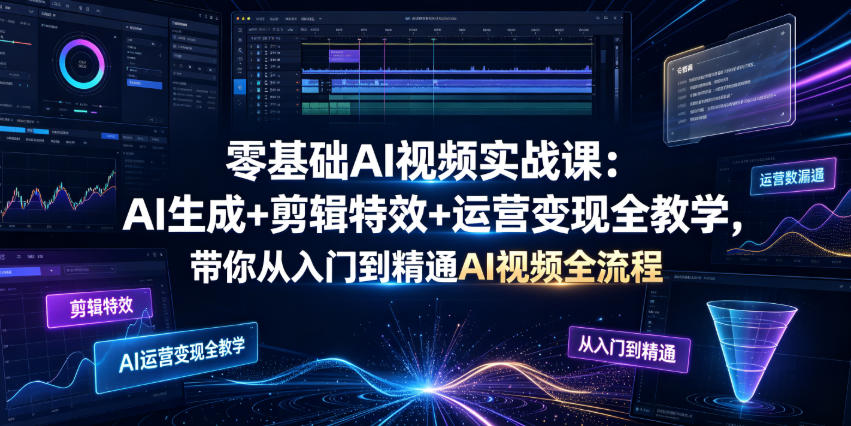 零基础AI视频实战课:AI生成+剪辑特效+运营变现全教学,带你从入门到精通AI视频全流程-玩备项目资源网