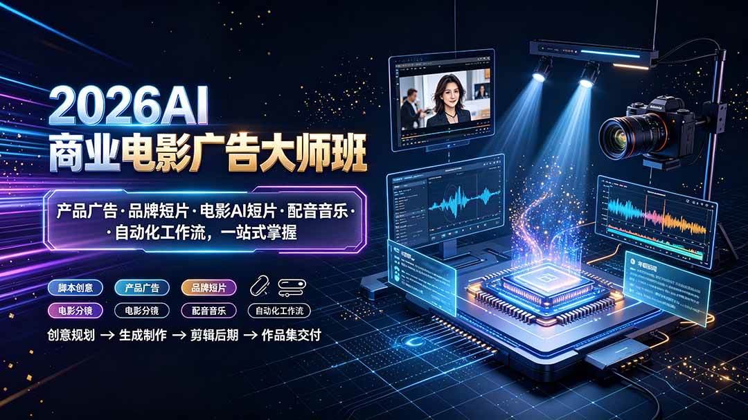 (19303期)2026AI商业电影广告大师班:产品广告·品牌短片·电影AI短片·配音音乐·自动化工作流,一站式掌握-玩备项目资源网