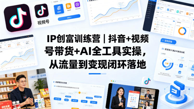 IP创富训练营｜抖音+视频号带货+AI全工具实操，从流量到变现闭环落地-玩备项目资源网