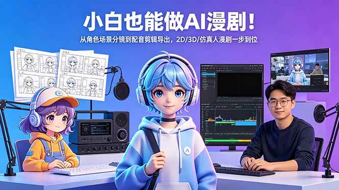 （18343期）小白也能做AI漫剧！从角色场景分镜到配音剪辑导出，2D/3D/仿真人漫剧一步到位-玩备项目资源网