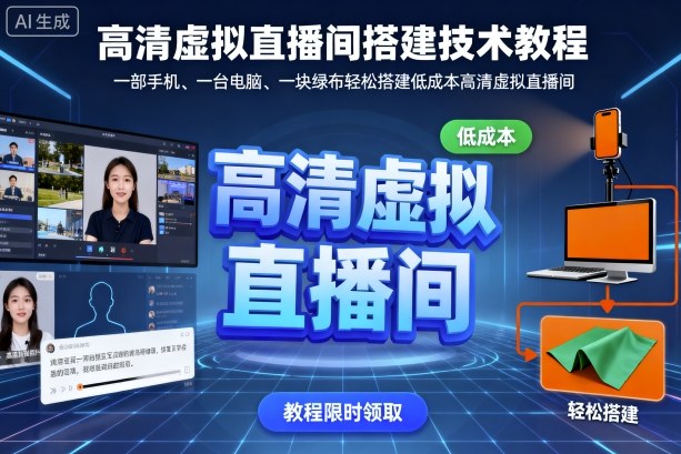 高清虚拟直播间搭建技术教程，一部手机、一台电脑、一块绿布轻松搭建低成本高清虚拟直播间-玩备项目资源网