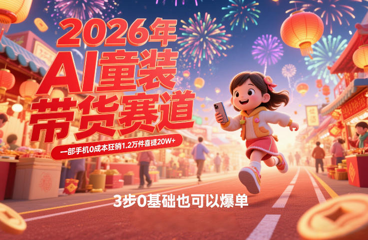 AI童装新春带货赛道，一部手机0成本狂销1.2万件喜提20W+，3步0基础也可以爆单-玩备项目资源网