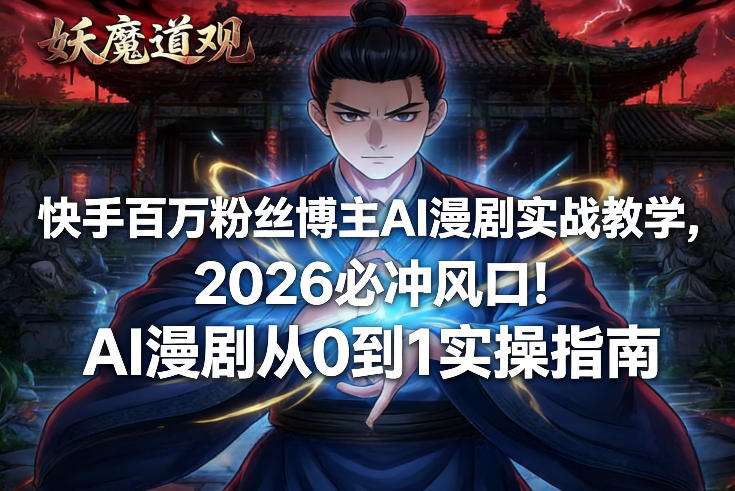 快手百万粉丝博主AI漫剧实战教学，2026必冲风口！AI漫剧从0到1实操指南-玩备项目资源网