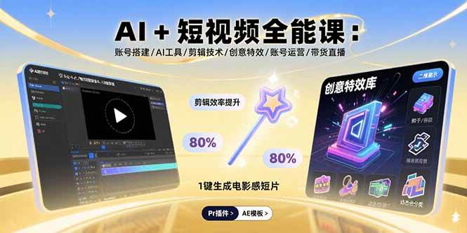 （15862期）AI+短视频全能课：账号搭建/AI工具/剪辑技术/创意特效/账号运营/带货直播-玩备项目资源网