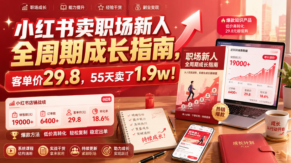 小红书卖职场新人全周期成长指南,客单价29.8,55天卖了1.9w!-玩备项目资源网