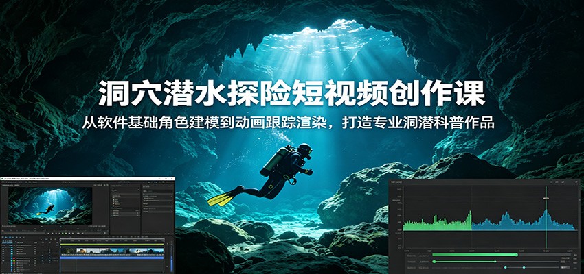 洞穴潜水探险短视频创作课：从软件基础角色建模到动画跟踪渲染，打造专业洞潜科普作品-玩备项目资源网