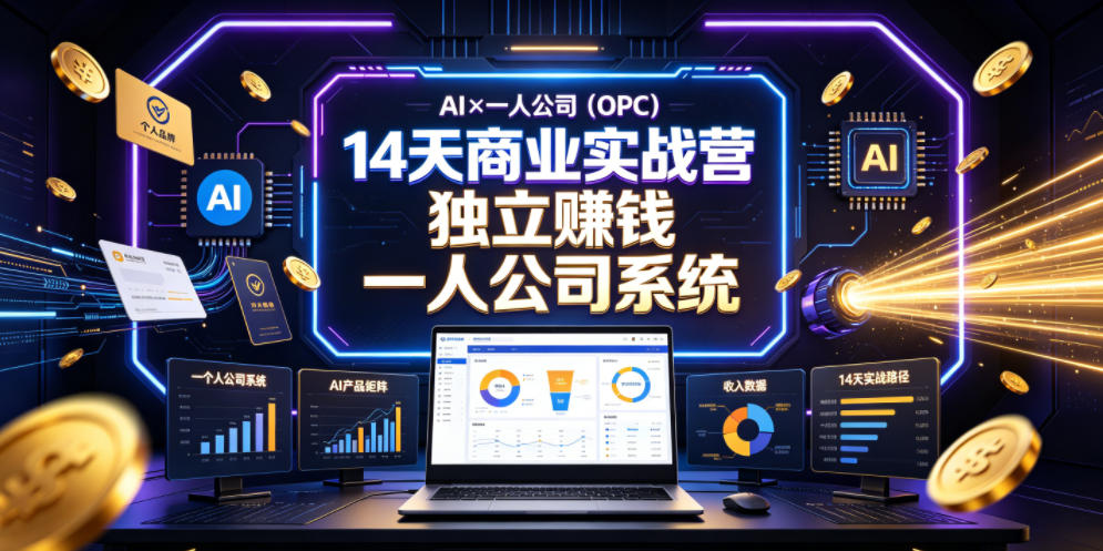 AI×一人公司(OPC)14天商业实战营,用AI帮你搭建一个属于你自己的、能独立賺钱的一人公司系统-玩备项目资源网