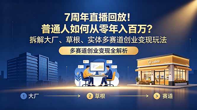 (18894期)7周年直播回放!普通人如何从零年入百万?拆解大厂、草根、实体多赛道创业变现玩法-玩备项目资源网