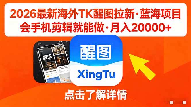 （18112期）26年最新海外Tk醒图拉新，蓝海项目，会手机剪辑就可以做，月入20000＋-玩备项目资源网