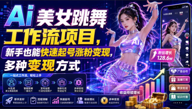 Ai美女跳舞工作流项目,新手也能快速起号涨粉变现,多种变现方式-玩备项目资源网