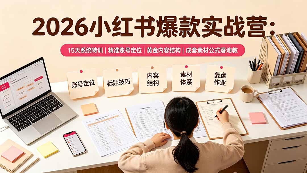(19332期)2026小红书爆款实战营:15天系统特训|精准账号定位|黄金内容结构|成套素材公式落地教程-玩备项目资源网