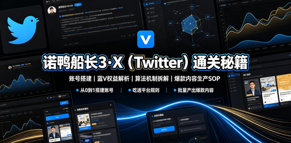 诺鸭船长3·X（Twitter）通关秘籍，涵盖账号搭建、蓝V权益解析、算法机制拆解及爆款内容生产SOP-玩备项目资源网