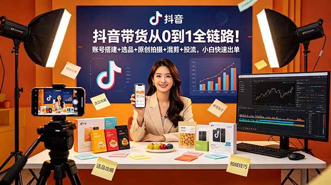 （18963期）抖音带货从0到1全链路！账号搭建+选品+原创拍摄+混剪+投流，小白快速出单-玩备项目资源网