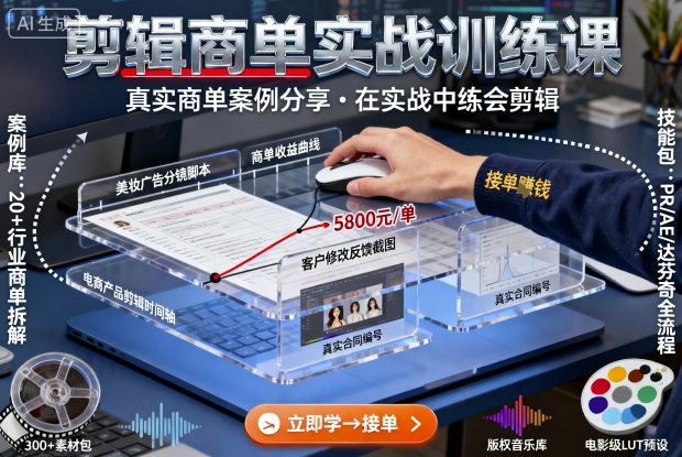 剪辑商单实战训练课，真实商单案例分享，在实战中练会剪辑-玩备项目资源网