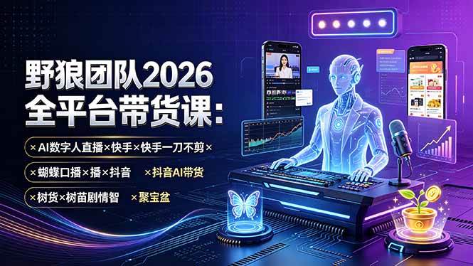 (19511期)野狼团队2026全平台带货课-7月:AI数字人直播×快手一刀不剪×蝴蝶口播×抖音AI带货×树苗剧情智剪×聚宝盆-玩备项目资源网