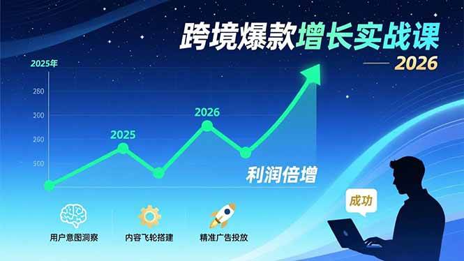 (17279期)跨境爆款增长实战课,教授用户意图洞察、内容飞轮搭建、精准广告投放,助力卖家2026年利润倍增-玩备项目资源网