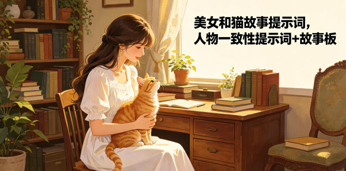 美女和猫故事提示词，人物一致性提示词+故事板-玩备项目资源网