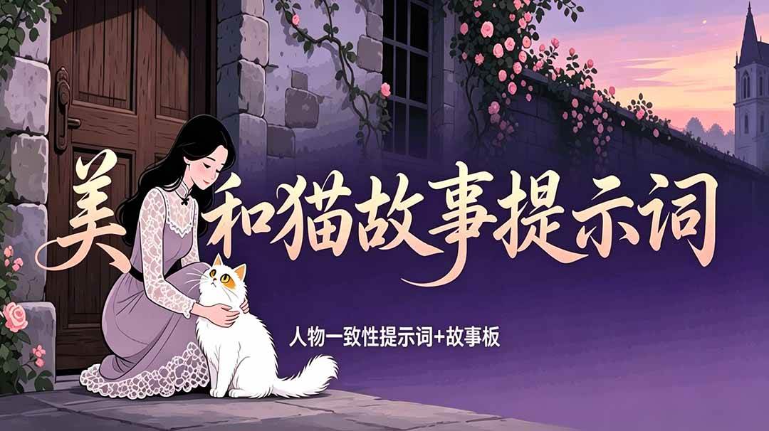 (18909期)美女和猫故事提示词,人物一致性提示词+故事板-玩备项目资源网