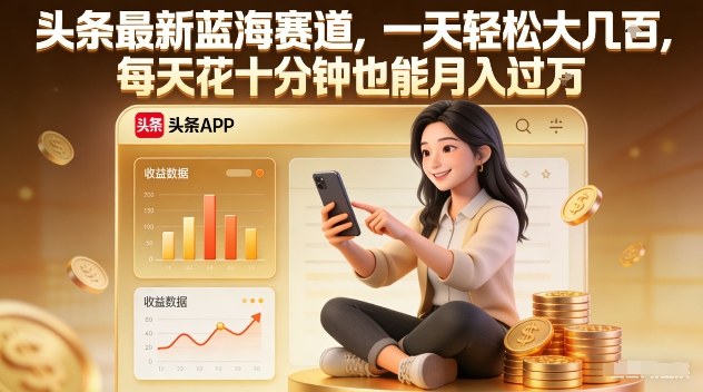 头条最新蓝海赛道，一天轻松大几张，每天花十分钟也能月入过1W【揭秘】-玩备项目资源网