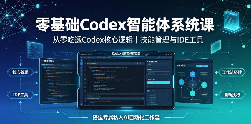 零基础Codex智能体系统课｜从零吃透Codex核心逻辑、技能管理与IDE工具，搭建专属私人AI自动化工作流-玩备项目资源网