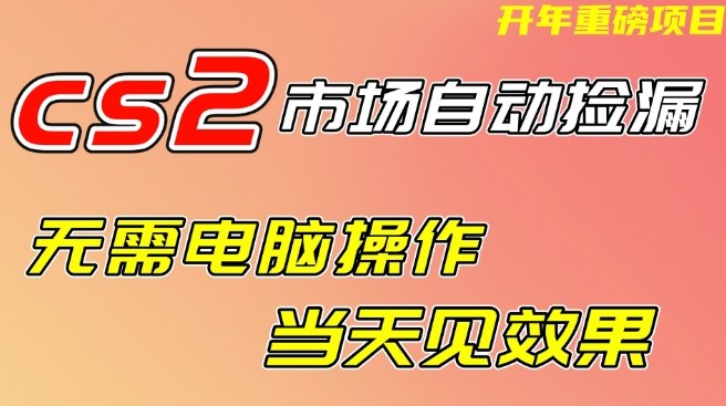 CS2市场自动捡漏项目，无需电脑操作，无需进入游戏，当天见效果，支持任何形式验证【揭秘】-玩备项目资源网