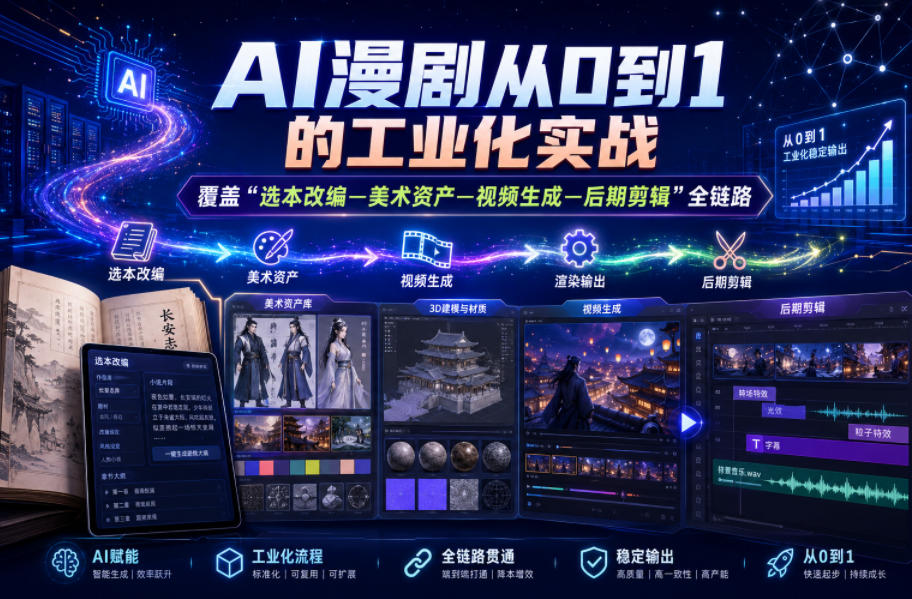 AI漫剧从0到1的工业化实战,覆盖“选本改编—美术资产—视频生成—后期剪辑”全链路(更新6月)-玩备项目资源网