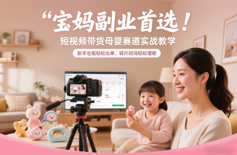 宝妈副业首选!短视频带货母婴赛道实战教学,新手也能轻松出单,碎片时间轻松增收-玩备项目资源网