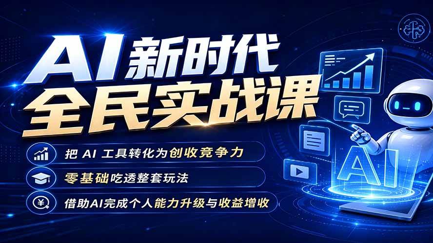 (19519期)AI新时代全民实战课,把 AI 工具转化为创收竞争力,零基础吃透整套玩法,借助AI完成个人能力升级与收益增收。-玩备项目资源网
