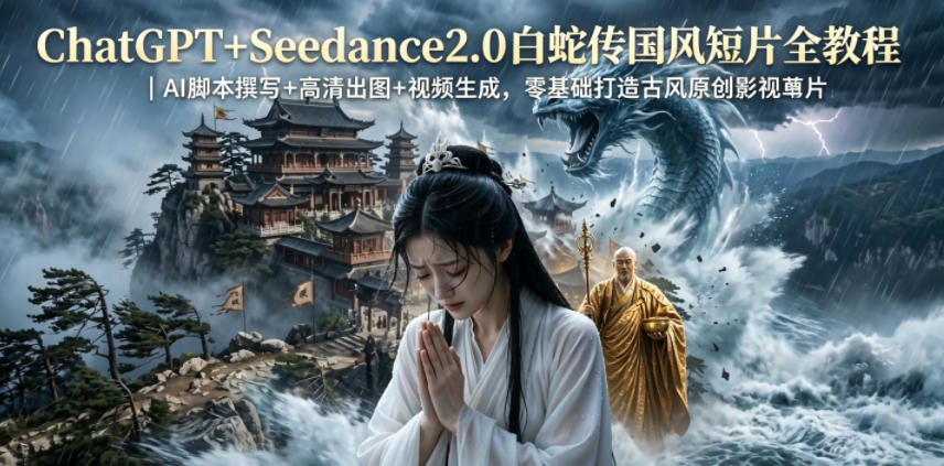 ChatGPT+Seedance2.0白蛇传国风短片全教程｜AI脚本撰写+高清出图+视频生成，零基础打造古风原创影视短片-玩备项目资源网