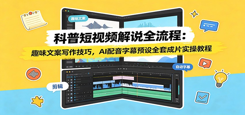 科普短视频解说全流程:趣味文案写作技巧,AI配音字幕预设全套成片实操教程-玩备项目资源网