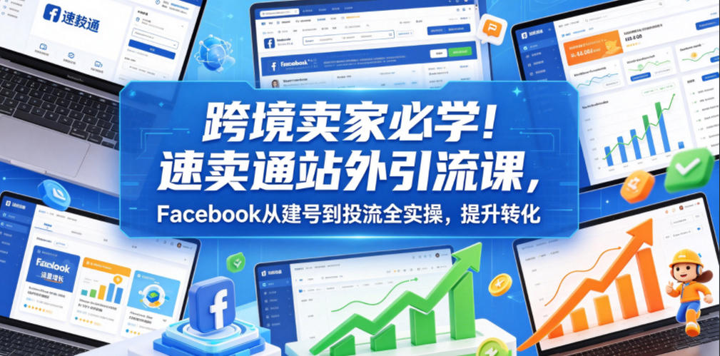 跨境卖家必学!速卖通站外引流课,Facebook从建号到投流全实操,提升转化-玩备项目资源网