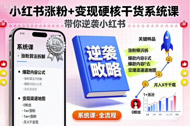 小红书涨粉+变现硬核干货系统课，带你逆袭小红书-玩备项目资源网