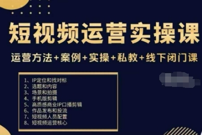 短视频运营实操课，运营方法+案例+实操+私教+线下闭门课-玩备项目资源网