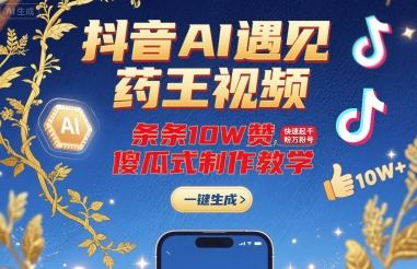 抖音AI遇见药王视频，条条10W赞，快速起千粉万粉号，傻瓜式制作教学-玩备项目资源网