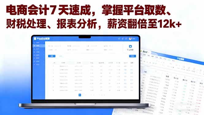 （16192期）电商会计7天速成，掌握平台取数、财税处理、报表分析，薪资翻倍至12k+-玩备项目资源网