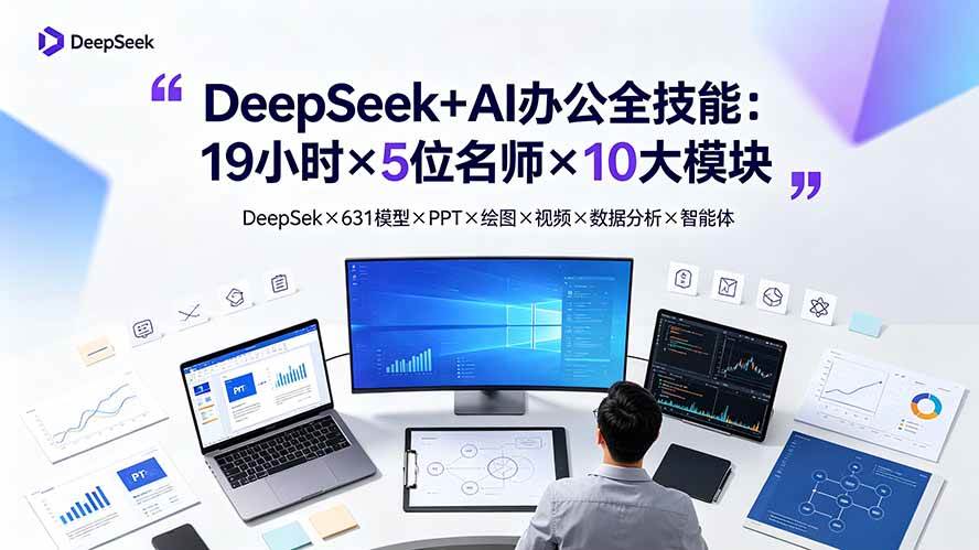 （19411期）DeepSeek+AI办公全技能：19小时×5位名师×10大模块，DeepSeek×631模型×PPT×绘图×视频×数据分析×智能体-玩备项目资源网