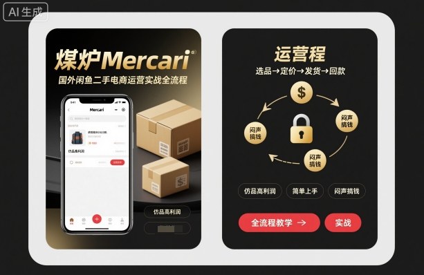 煤炉Mercari国外闲鱼二手电商运营实战全流程，仿品高利润，简单上手，闷声搞钱-玩备项目资源网