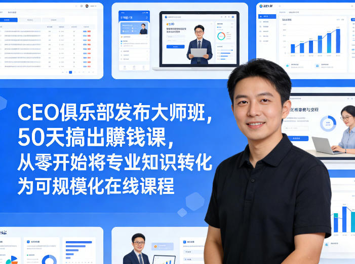 CEO俱乐部发布大师班，50天搞出賺钱课，从零开始将专业知识转化为可规模化在线课程-玩备项目资源网