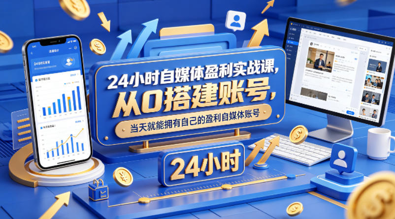 24小时自媒体盈利实战课，从0搭建账号，当天就能拥有自己的盈利自媒体账号-玩备项目资源网