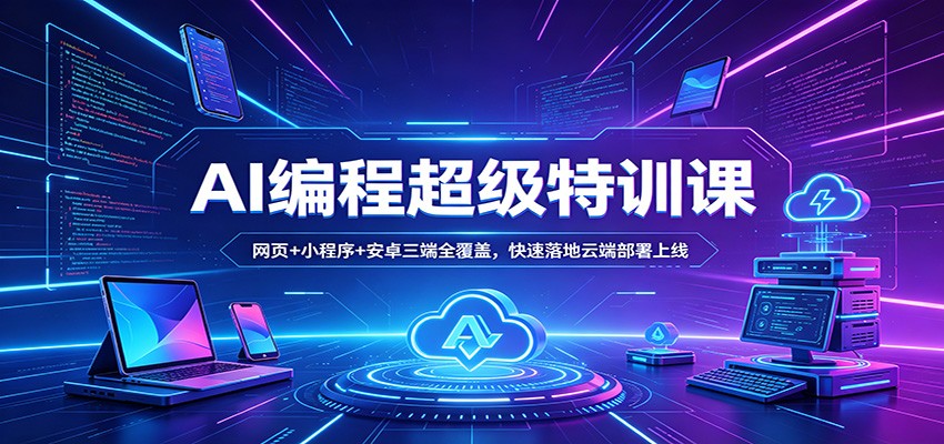 AI编程超级特训课：网页+小程序+安卓三端全覆盖，快速落地云端部署上线-玩备项目资源网