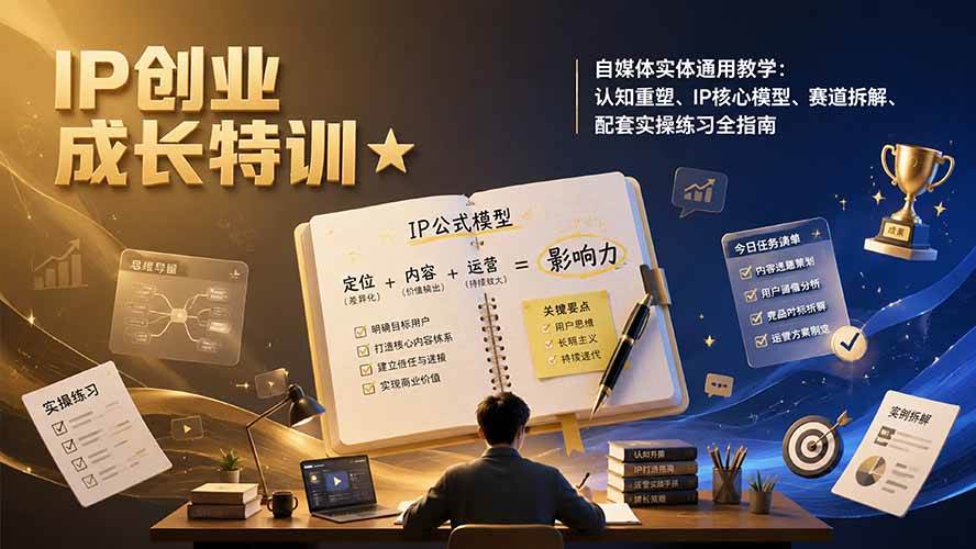 (19567期)IP创业成长特训★自媒体实体通用教学:认知重塑、IP核心模型、赛道拆解、配套实操练习全指南-玩备项目资源网
