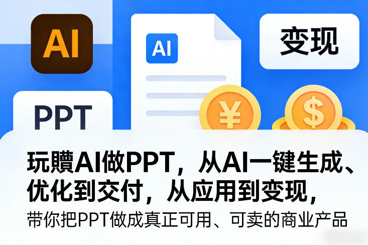 玩賺AI做PPT，从AI一键生成、优化到交付，从应用到变现，带你把PPT做成真正可用、可卖的商业产品-玩备项目资源网