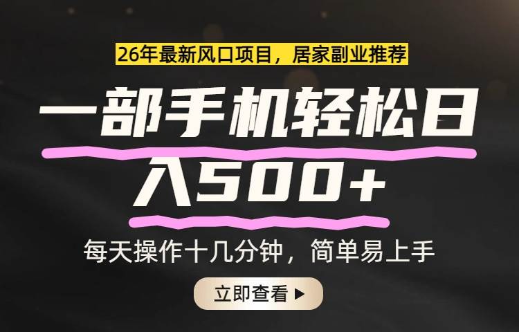 （17680期）26年居家副业首选，一部手机轻松日入500+，长期稳定可做-玩备项目资源网