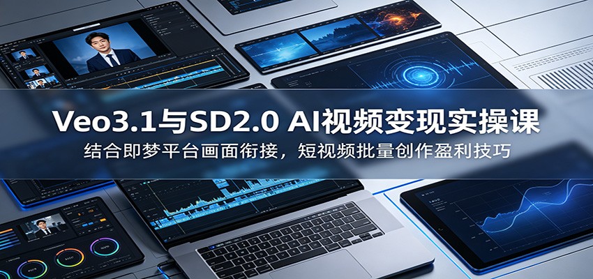 Veo3.1与SD2.0 AI视频变现实操课课：结合即梦平台画面衔接，短视频批量创作盈利技巧-玩备项目资源网