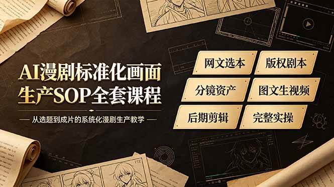 （19401期）AI漫剧标准化画面生产SOP全套课程-更新，网文选本版权剧本分镜资产全覆盖，图文生视频后期剪辑完整实操教学-玩备项目资源网