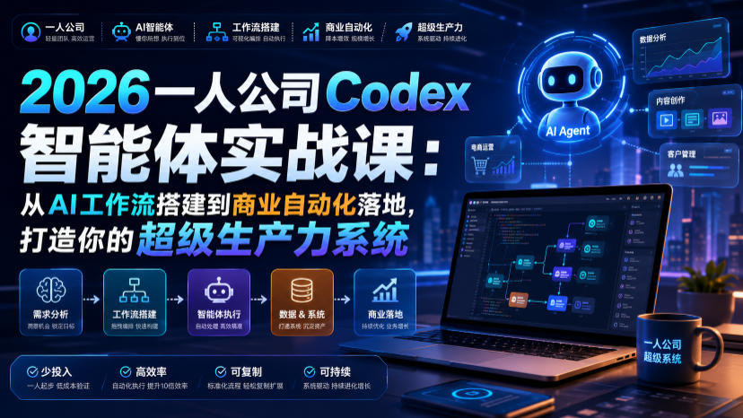 2026一人公司Codex智能体实战课:从AI工作流搭建到商业自动化落地,打造你的超级生产力系统-玩备项目资源网