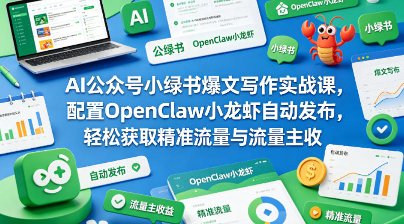 AI公众号小绿书爆文写作实战课，配置OpenClaw小龙虾自动发布，轻松获取精准流量与流量主收益-玩备项目资源网